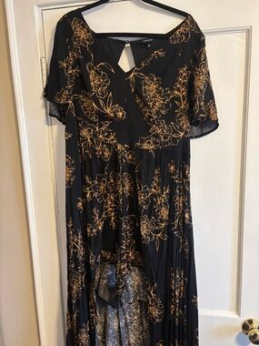 torrid Black high low romper with Gold Floral Print